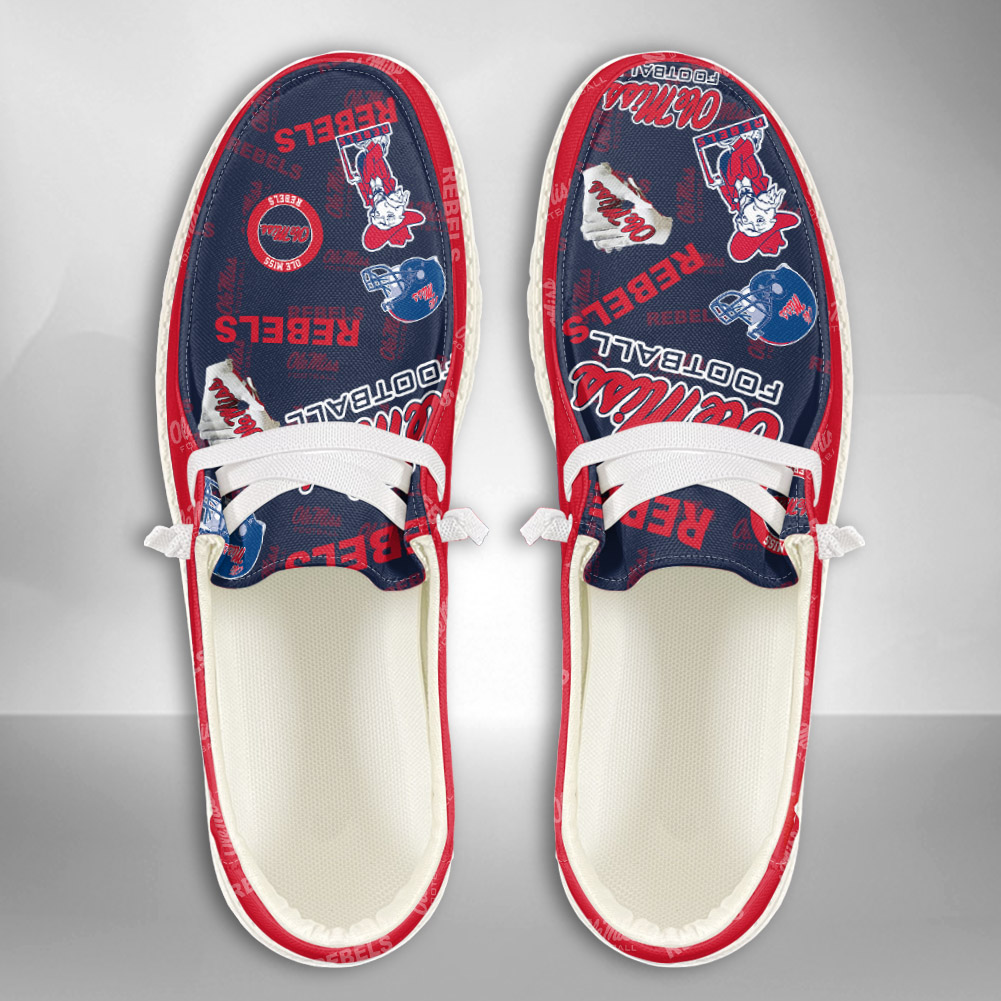 JWFancy NCAA Ole Miss Rebels Hey Dude Shoes Wally Men's Lace Up Loafers Comfortable For Men And Women