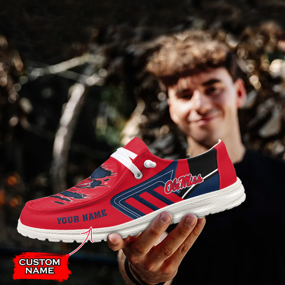 JWFancy NCAA Ole Miss Rebels Hey Dude Shoes Wally Men's Lace Up Loafers Comfortable For Men And Women