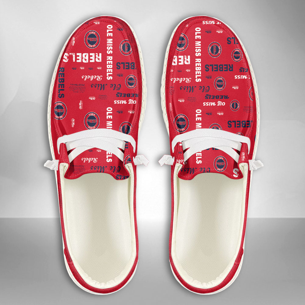 JWFancy NCAA Ole Miss Rebels Hey Dude Shoes Wally Men's Lace Up Loafers Comfortable For Men And Women