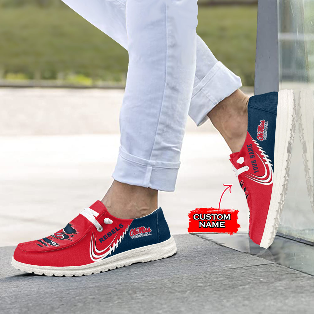 JWFancy NCAA Ole Miss Rebels Hey Dude Shoes Wally Men's Lace Up Loafers Comfortable For Men And Women
