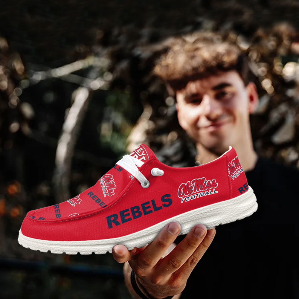 JWFancy NCAA Ole Miss Rebels Hey Dude Shoes Wally Men's Lace Up Loafers Comfortable For Men And Women