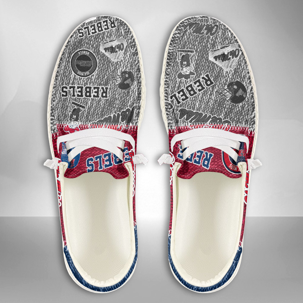 JWFancy NCAA Ole Miss Rebels Hey Dude Shoes Wally Men's Lace Up Loafers Comfortable For Men And Women
