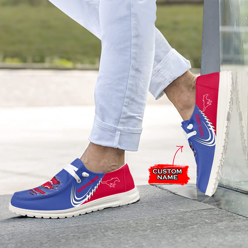 JWFancy NCAA SMU Mustangs Hey Dude Shoes Wally Men's Lace Up Loafers Comfortable For Men And Women