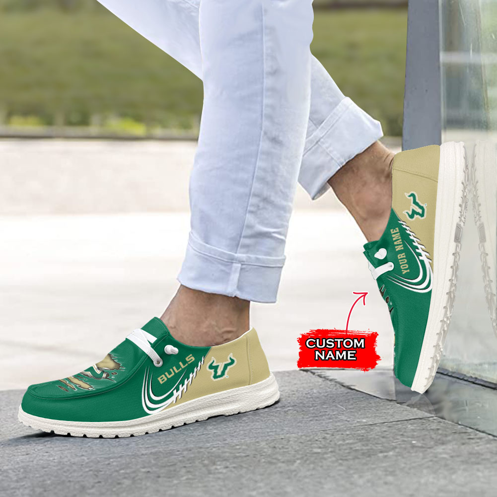JWFancy NCAA South Florida Bulls Hey Dude Shoes Wally Men's Lace Up Loafers Comfortable For Men And Women