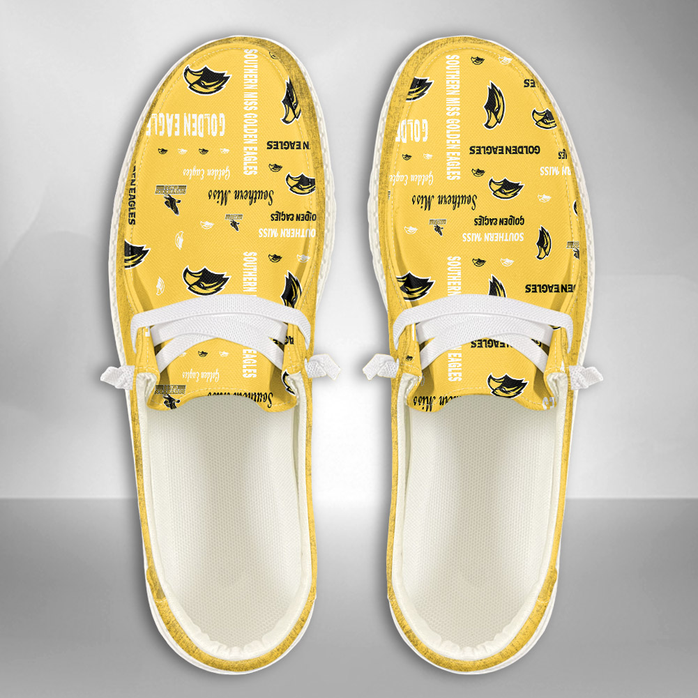 JWFancy NCAA Southern Miss Golden Eagles Hey Dude Shoes Wally Men's Lace Up Loafers Comfortable For Men And Women