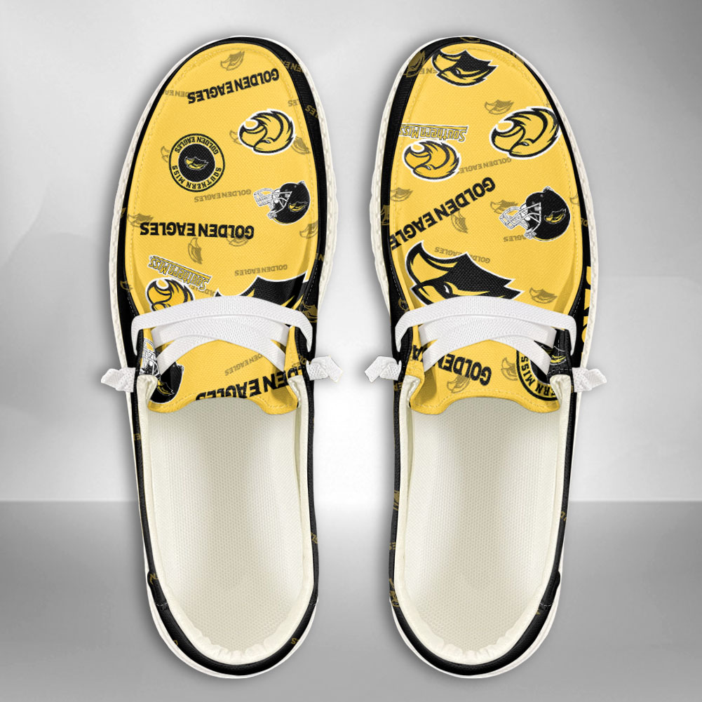JWFancy NCAA Southern Miss Golden Eagles Hey Dude Shoes Wally Men's Lace Up Loafers Comfortable For Men And Women