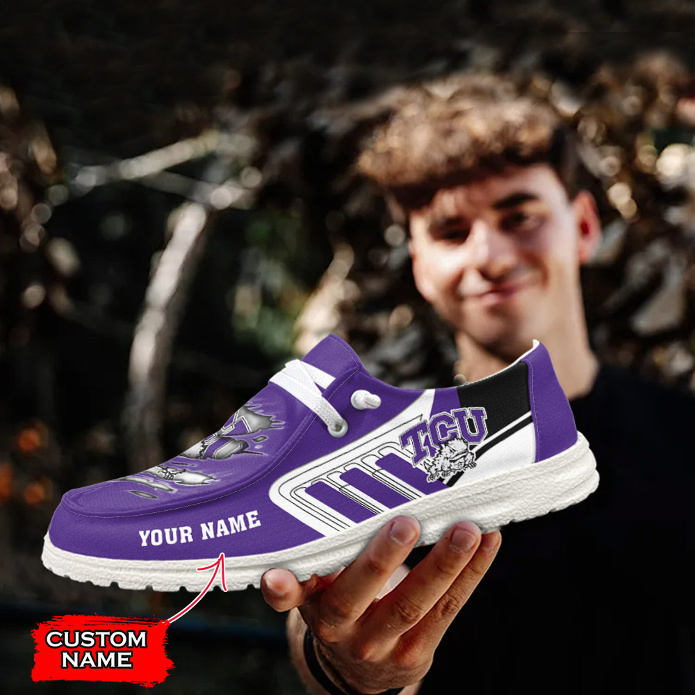 JWFancy NCAA TCU Horned Frogs Hey Dude Shoes Wally Men's Lace Up Loafers Comfortable For Men And Women