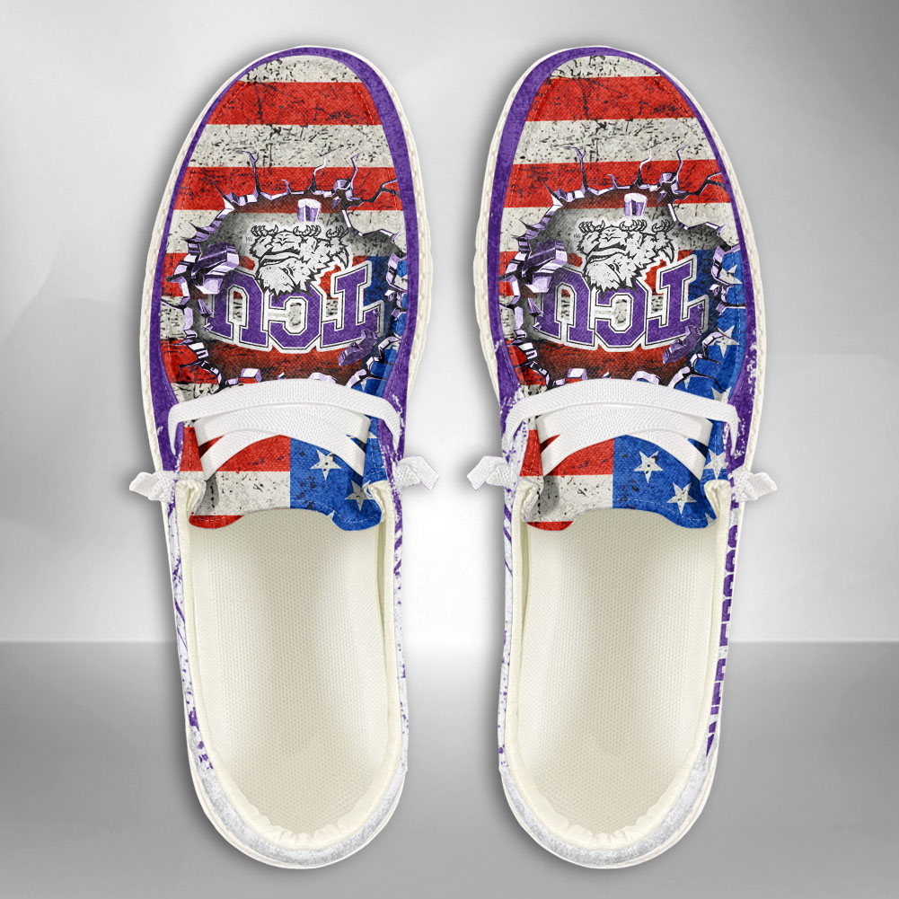 JWFancy NCAA TCU Horned Frogs Hey Dude Shoes Wally Men's Lace Up Loafers Comfortable For Men And Women