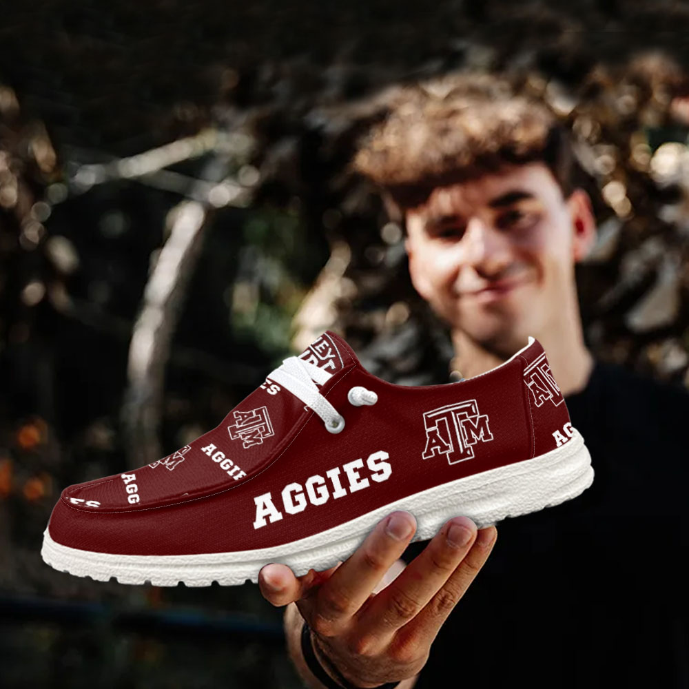JWFancy NCAA Texas A&M Aggies Hey Dude Shoes Wally Men's Lace Up Loafers Comfortable For Men And Women