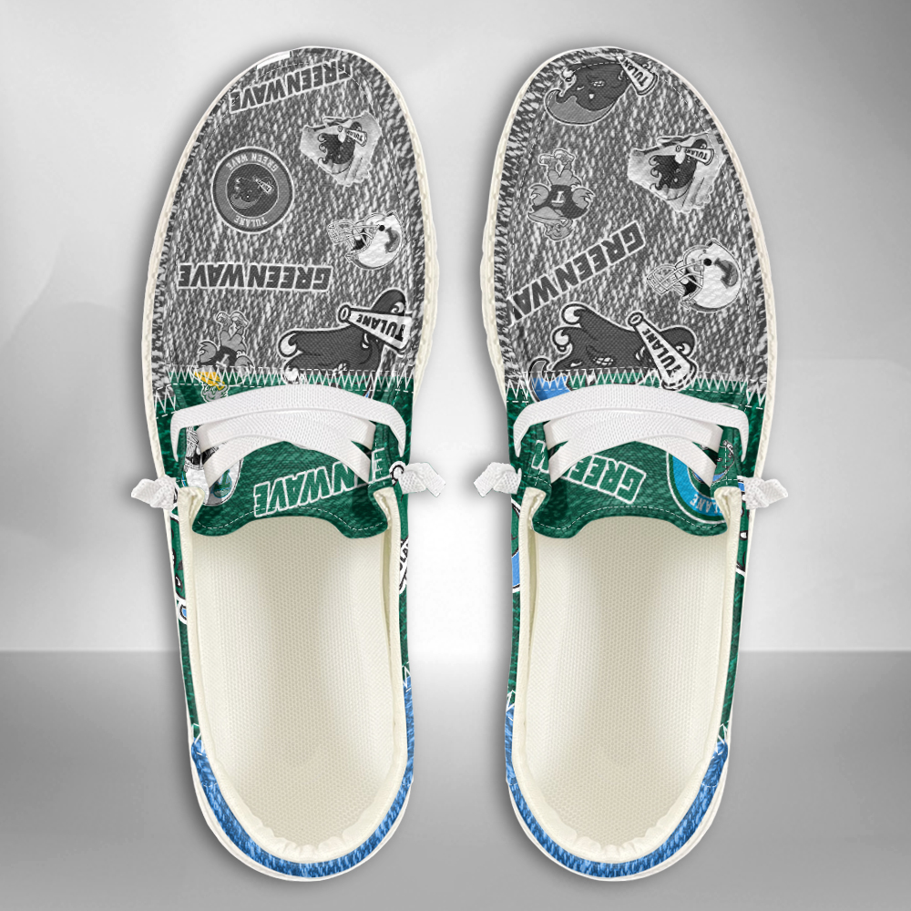 JWFancy NCAA Tulane Green Wave Hey Dude Shoes Wally Men's Lace Up Loafers Comfortable For Men And Women