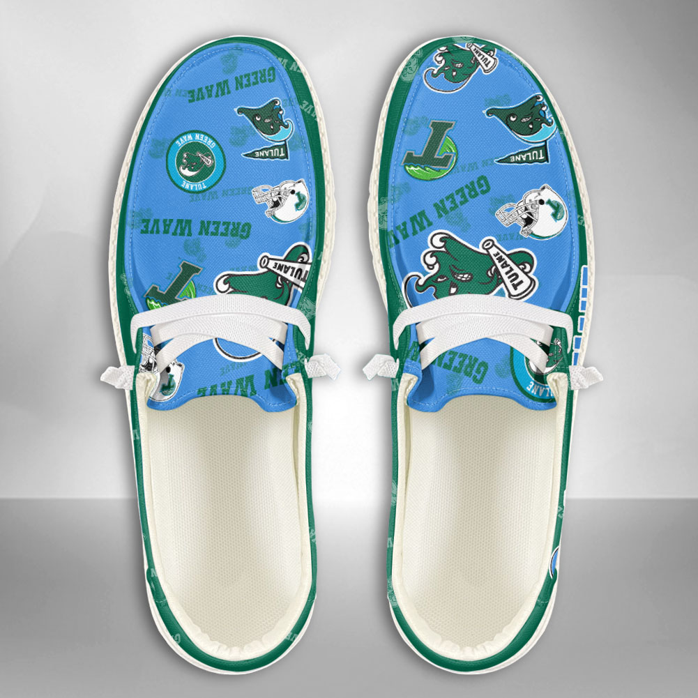 JWFancy NCAA Tulane Green Wave Hey Dude Shoes Wally Men's Lace Up Loafers Comfortable For Men And Women