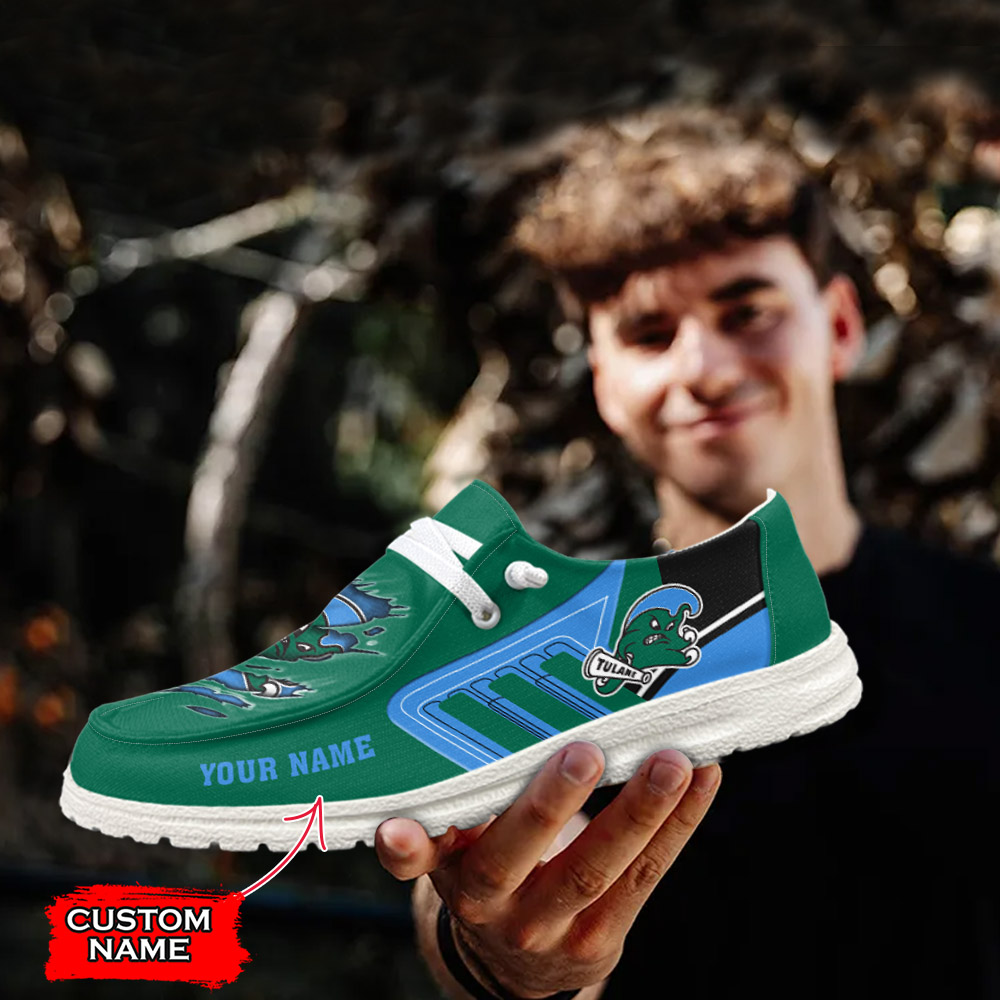 JWFancy NCAA Tulane Green Wave Hey Dude Shoes Wally Men's Lace Up Loafers Comfortable For Men And Women