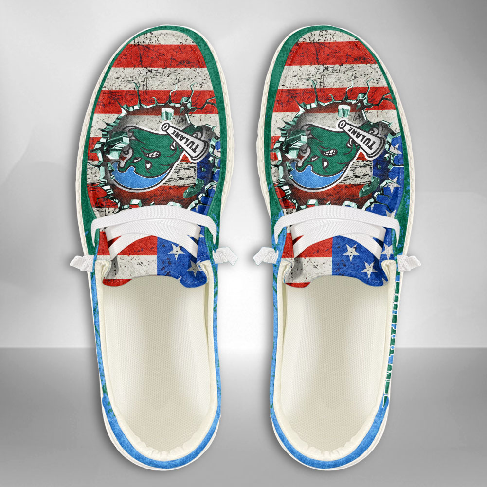 JWFancy NCAA Tulane Green Wave Hey Dude Shoes Wally Men's Lace Up Loafers Comfortable For Men And Women
