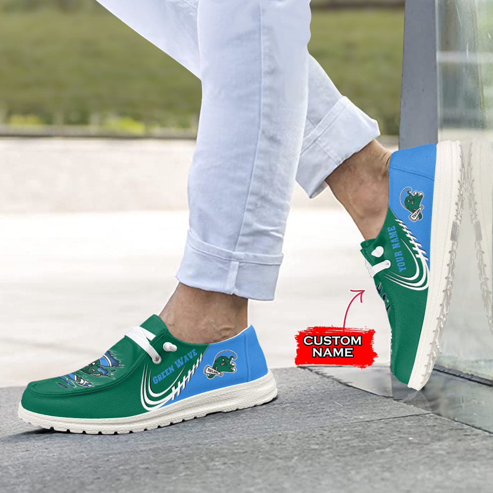 JWFancy NCAA Tulane Green Wave Hey Dude Shoes Wally Men's Lace Up Loafers Comfortable For Men And Women