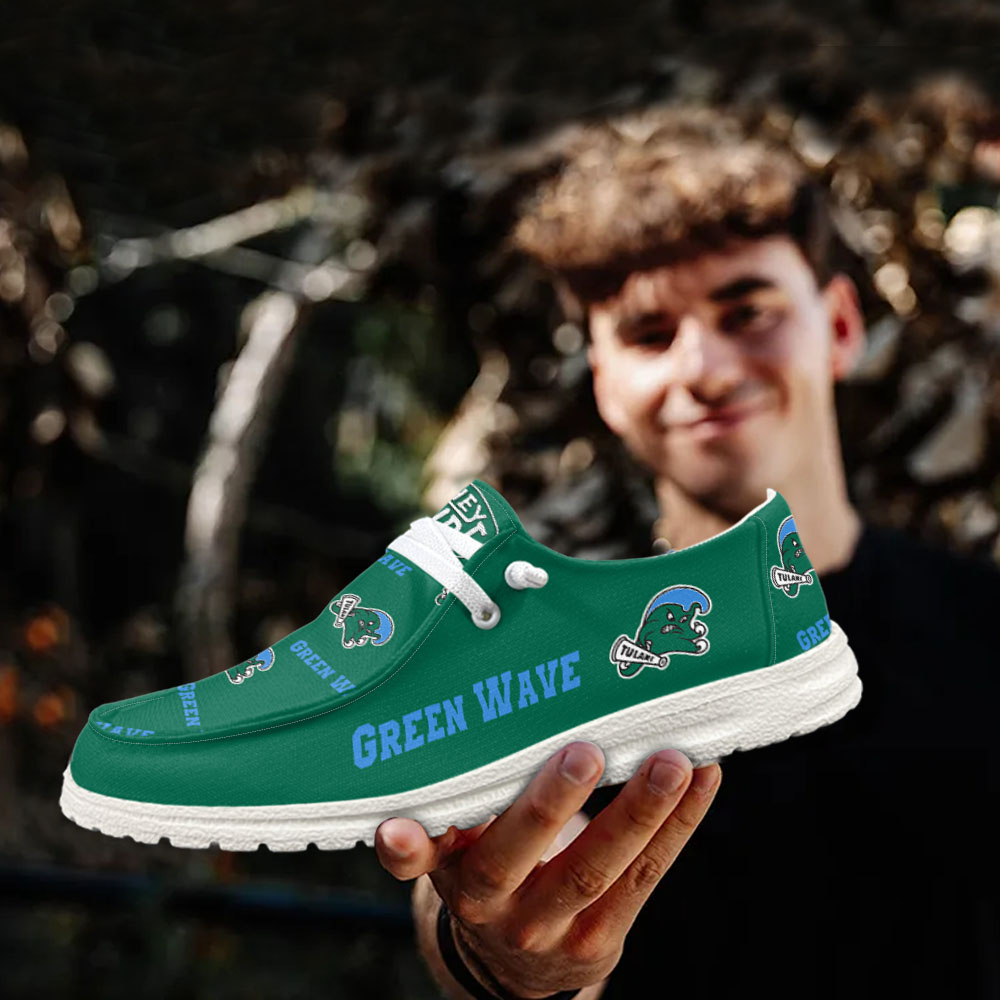JWFancy NCAA Tulane Green Wave Hey Dude Shoes Wally Men's Lace Up Loafers Comfortable For Men And Women