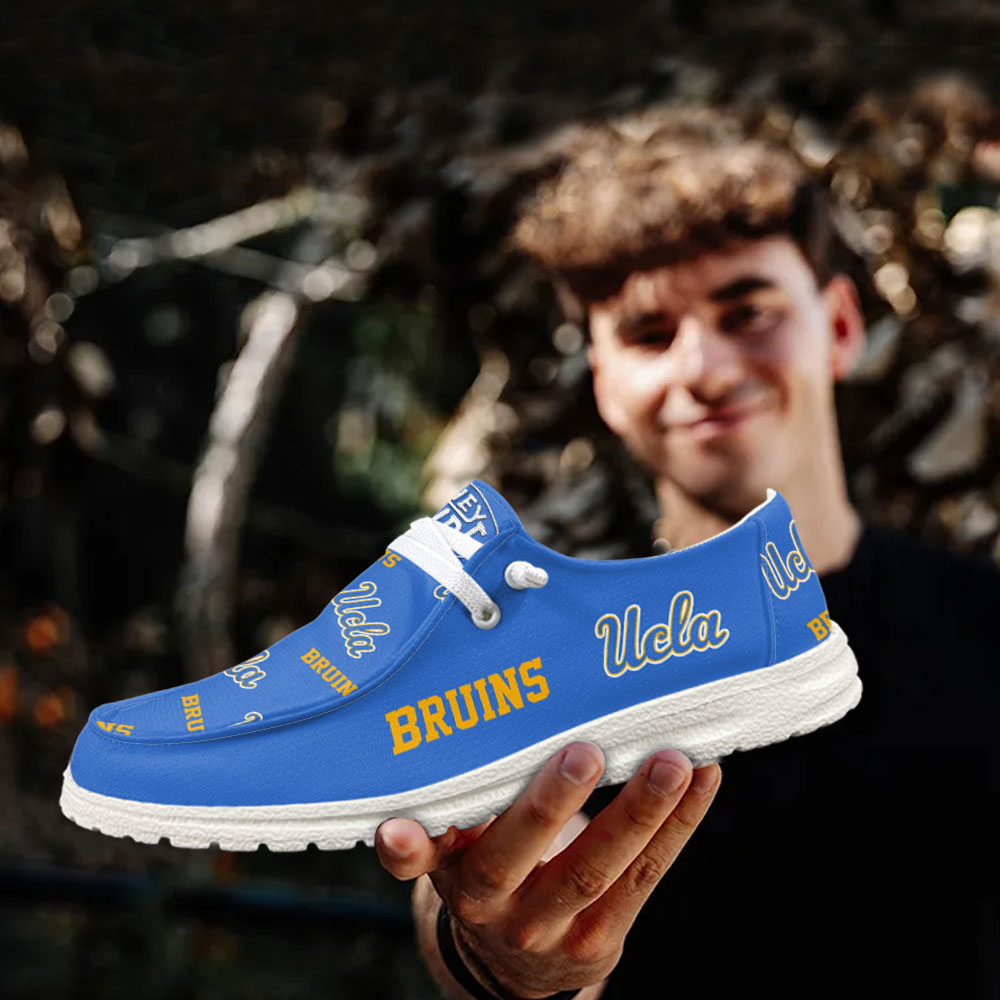 JWFancy NCAA UCLA Bruins Hey Dude Shoes Wally Men's Lace Up Loafers Comfortable For Men And Women