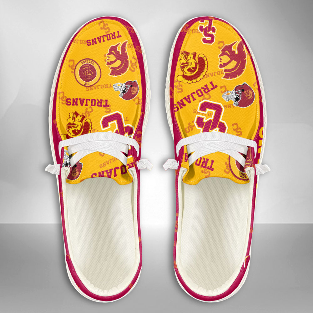 JWFancy NCAA USC Trojans Hey Dude Shoes Wally Men's Lace Up Loafers Comfortable For Men And Women