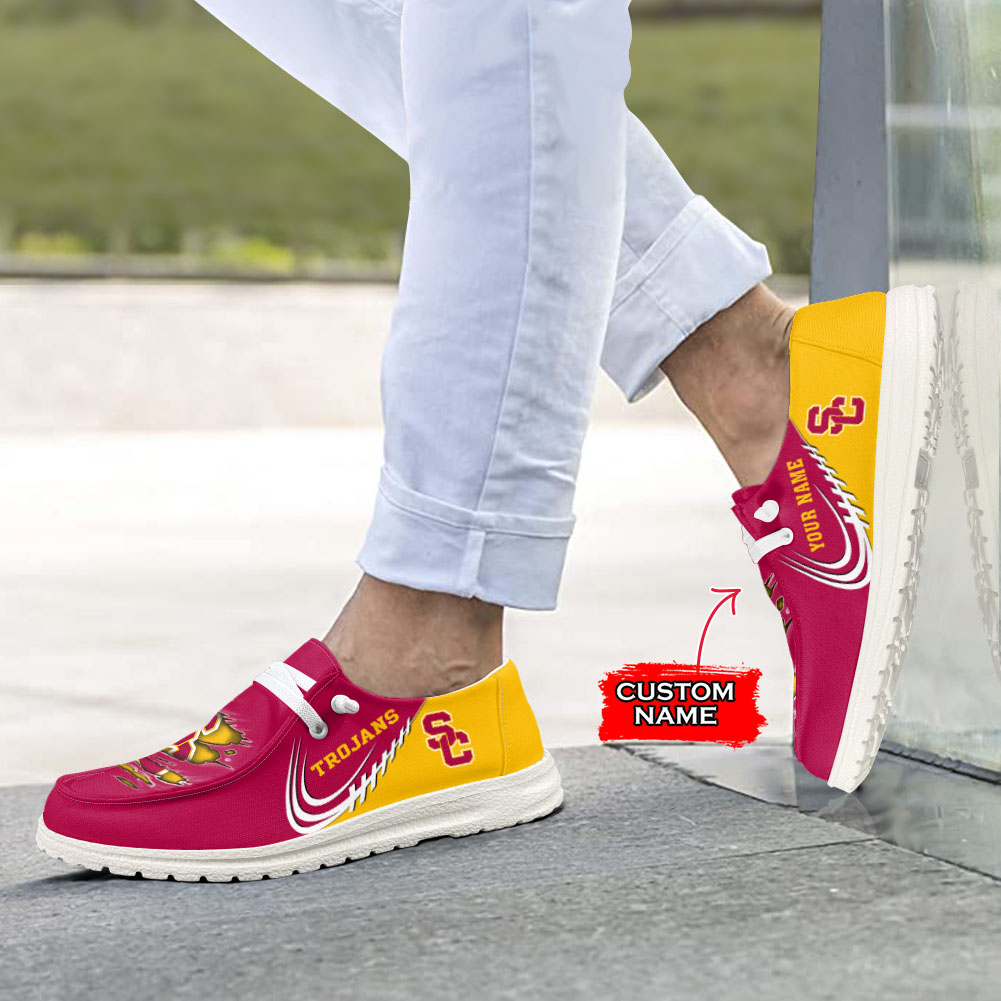 JWFancy NCAA USC Trojans Hey Dude Shoes Wally Men's Lace Up Loafers Comfortable For Men And Women