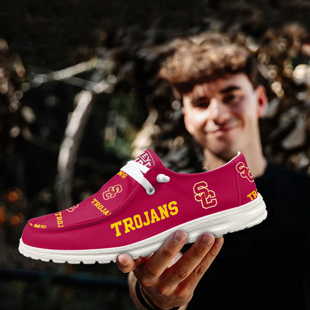 JWFancy NCAA USC Trojans Hey Dude Shoes Wally Men's Lace Up Loafers Comfortable For Men And Women