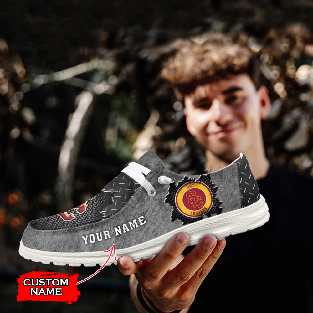 JWFancy NCAA USC Trojans Hey Dude Shoes Wally Men's Lace Up Loafers Comfortable For Men And Women