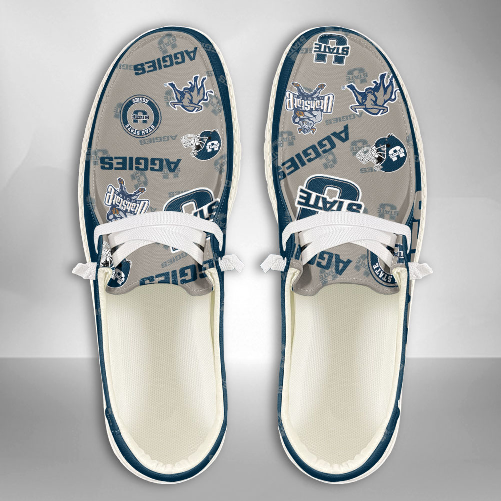 JWFancy NCAA Utah State Aggies Hey Dude Shoes Wally Men's Lace Up Loafers Comfortable For Men And Women