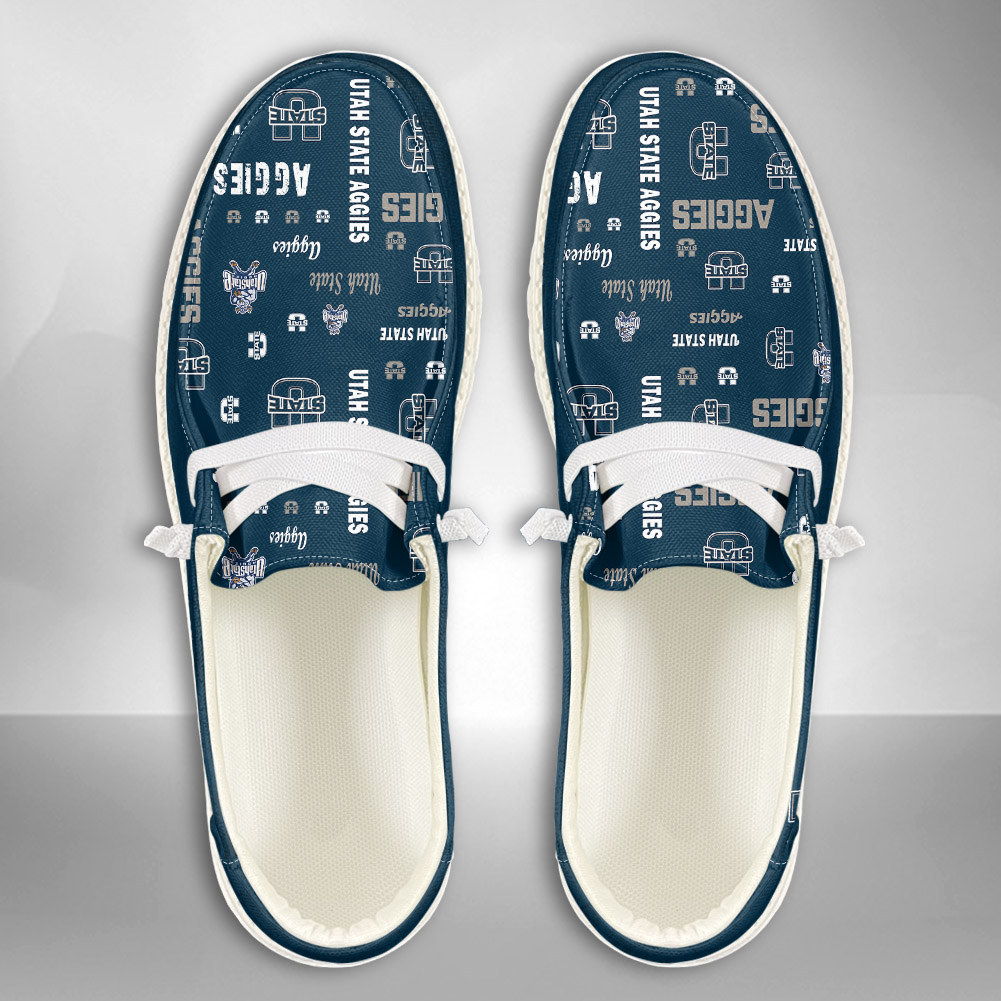 JWFancy NCAA Utah State Aggies Hey Dude Shoes Wally Men's Lace Up Loafers Comfortable For Men And Women
