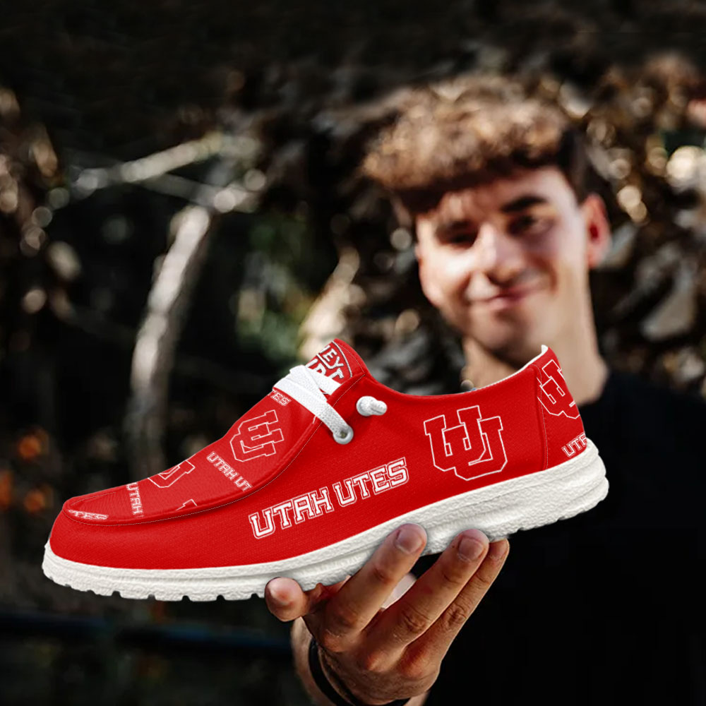JWFancy NCAA Utah Utes Hey Dude Shoes Wally Men's Lace Up Loafers Comfortable For Men And Women