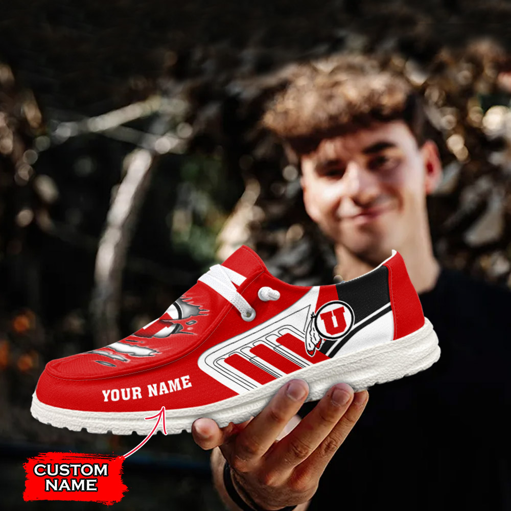 JWFancy NCAA Utah Utes Hey Dude Shoes Wally Men's Lace Up Loafers Comfortable For Men And Women