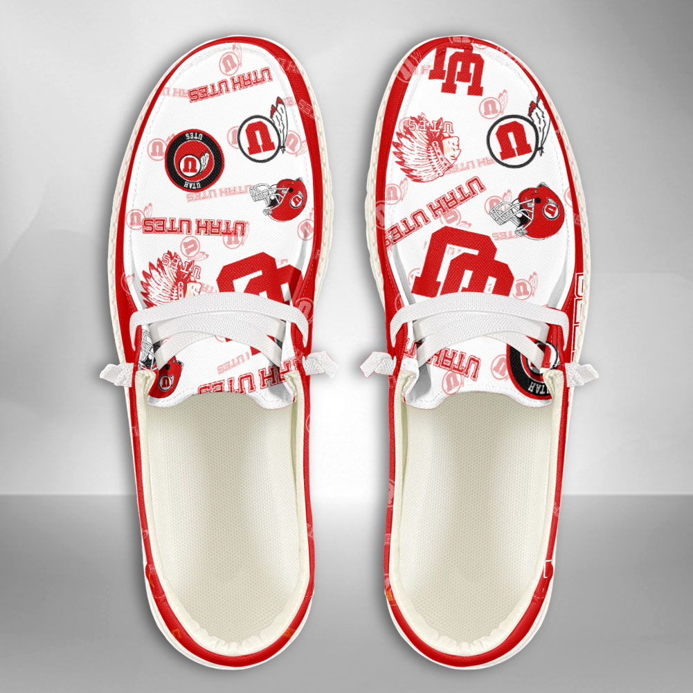 JWFancy NCAA Utah Utes Hey Dude Shoes Wally Men's Lace Up Loafers Comfortable For Men And Women