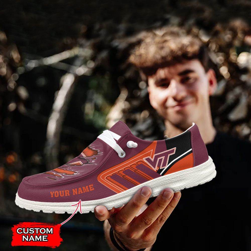 JWFancy NCAA Virginia Tech Hokies Hey Dude Shoes Wally Men's Lace Up Loafers Comfortable For Men And Women