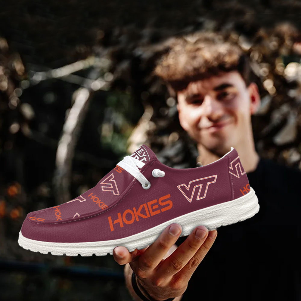 JWFancy NCAA Virginia Tech Hokies Hey Dude Shoes Wally Men's Lace Up Loafers Comfortable For Men And Women
