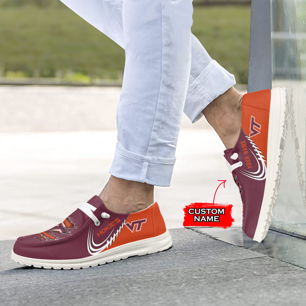 JWFancy NCAA Virginia Tech Hokies Hey Dude Shoes Wally Men's Lace Up Loafers Comfortable For Men And Women