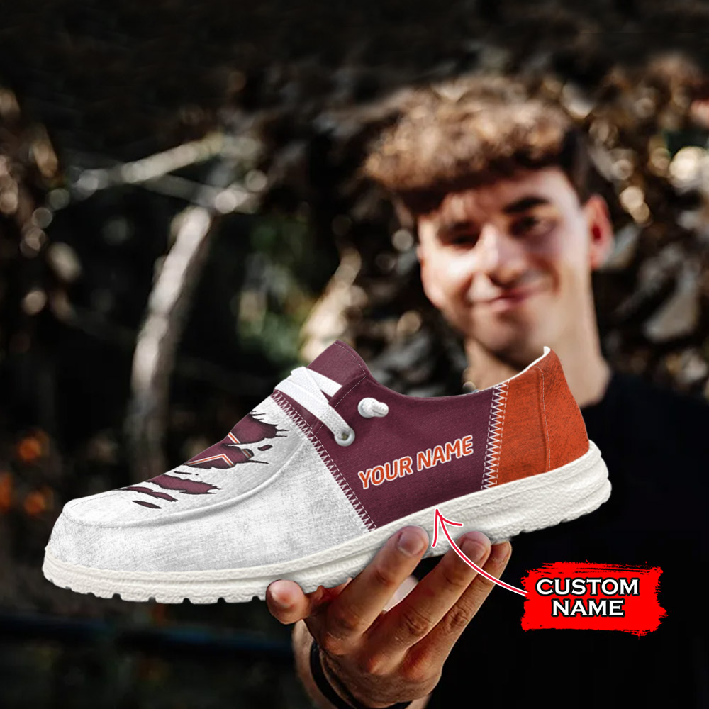 JWFancy NCAA Virginia Tech Hokies Hey Dude Shoes Wally Men's Lace Up Loafers Comfortable For Men And Women