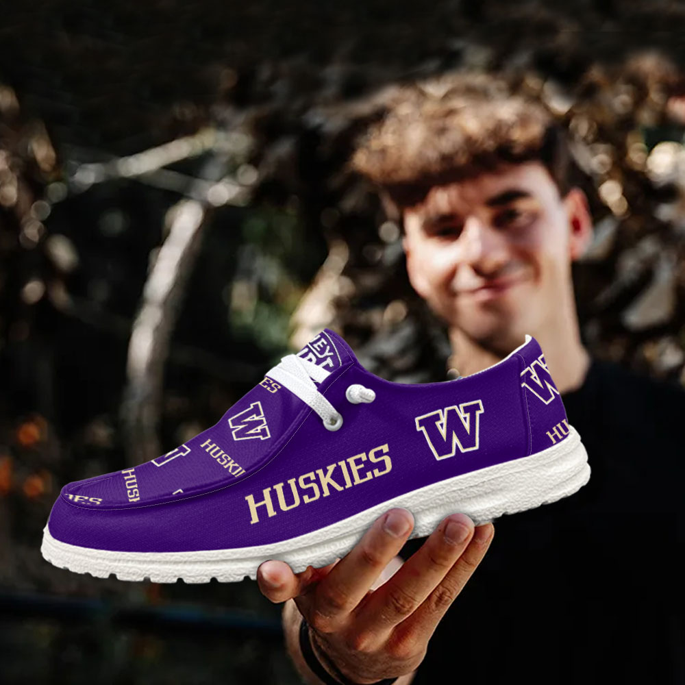 JWFancy NCAA Washington Huskies Hey Dude Shoes Wally Men's Lace Up Loafers Comfortable For Men And Women
