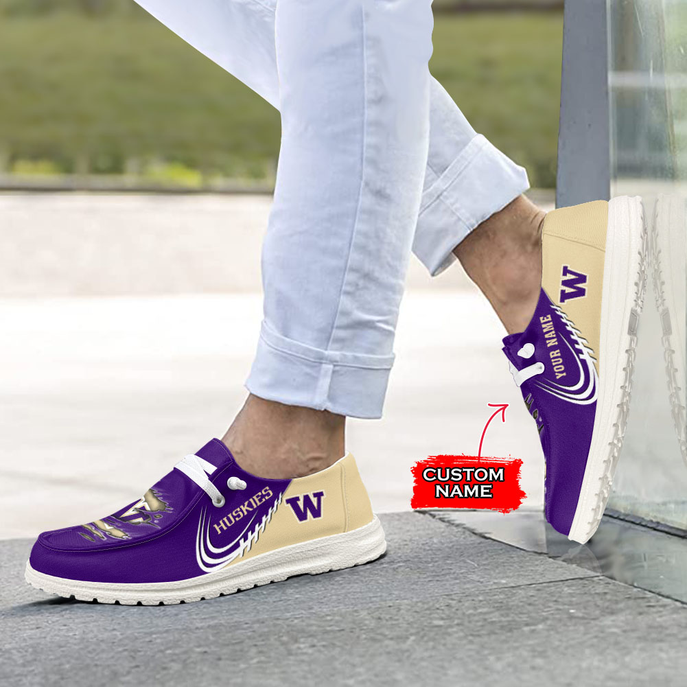JWFancy NCAA Washington Huskies Hey Dude Shoes Wally Men's Lace Up Loafers Comfortable For Men And Women