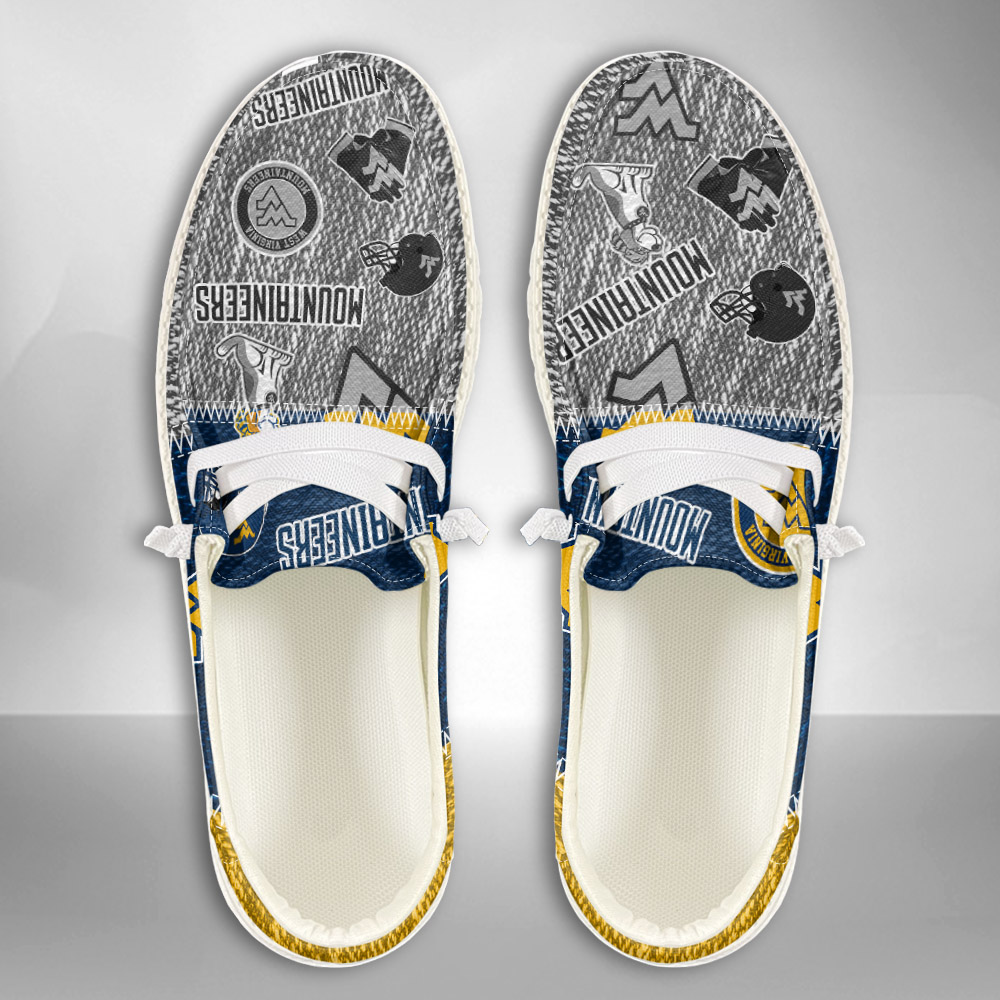JWFancy NCAA West Virginia Mountaineers Hey Dude Shoes Wally Men's Lace Up Loafers Comfortable For Men And Women