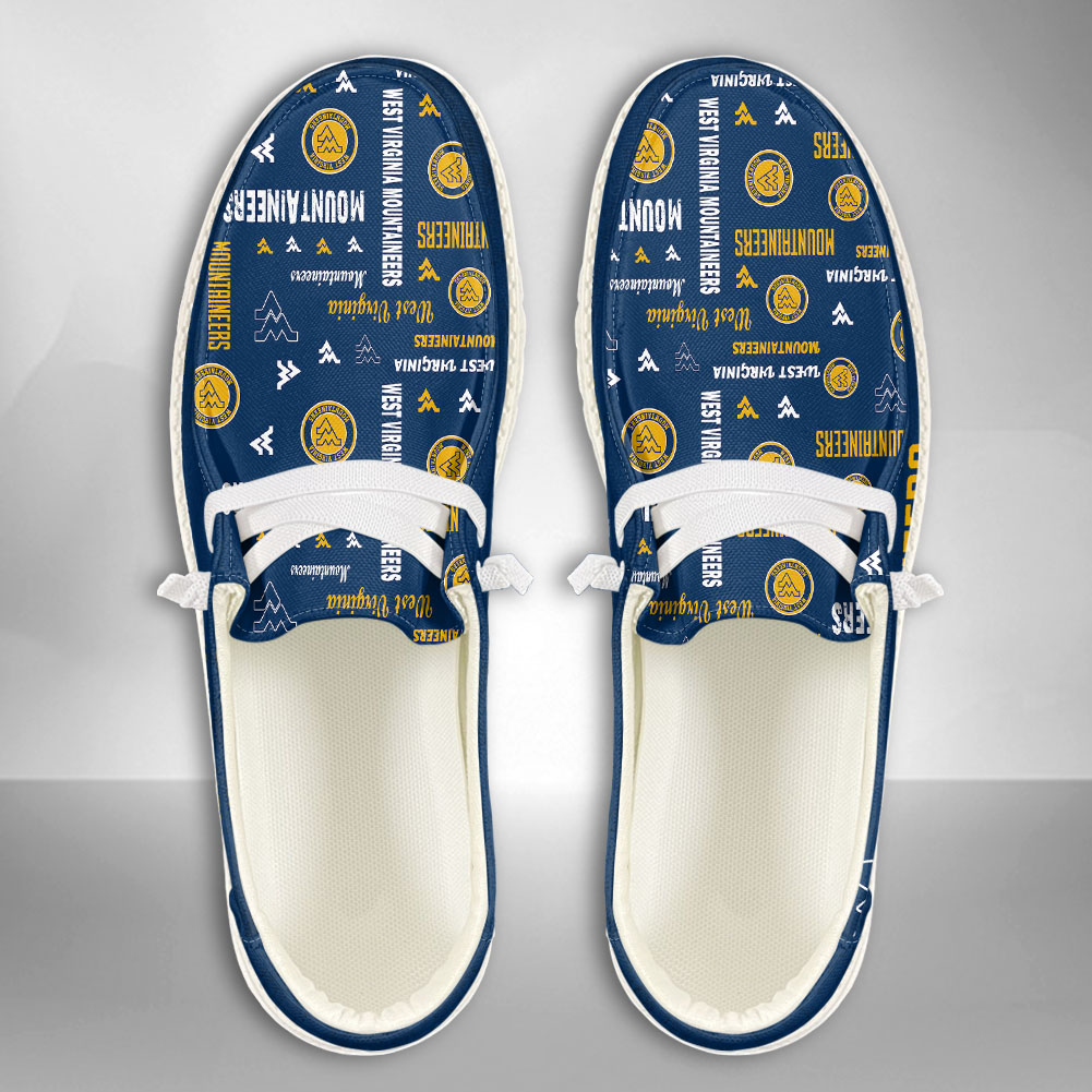 JWFancy NCAA West Virginia Mountaineers Hey Dude Shoes Wally Men's Lace Up Loafers Comfortable For Men And Women