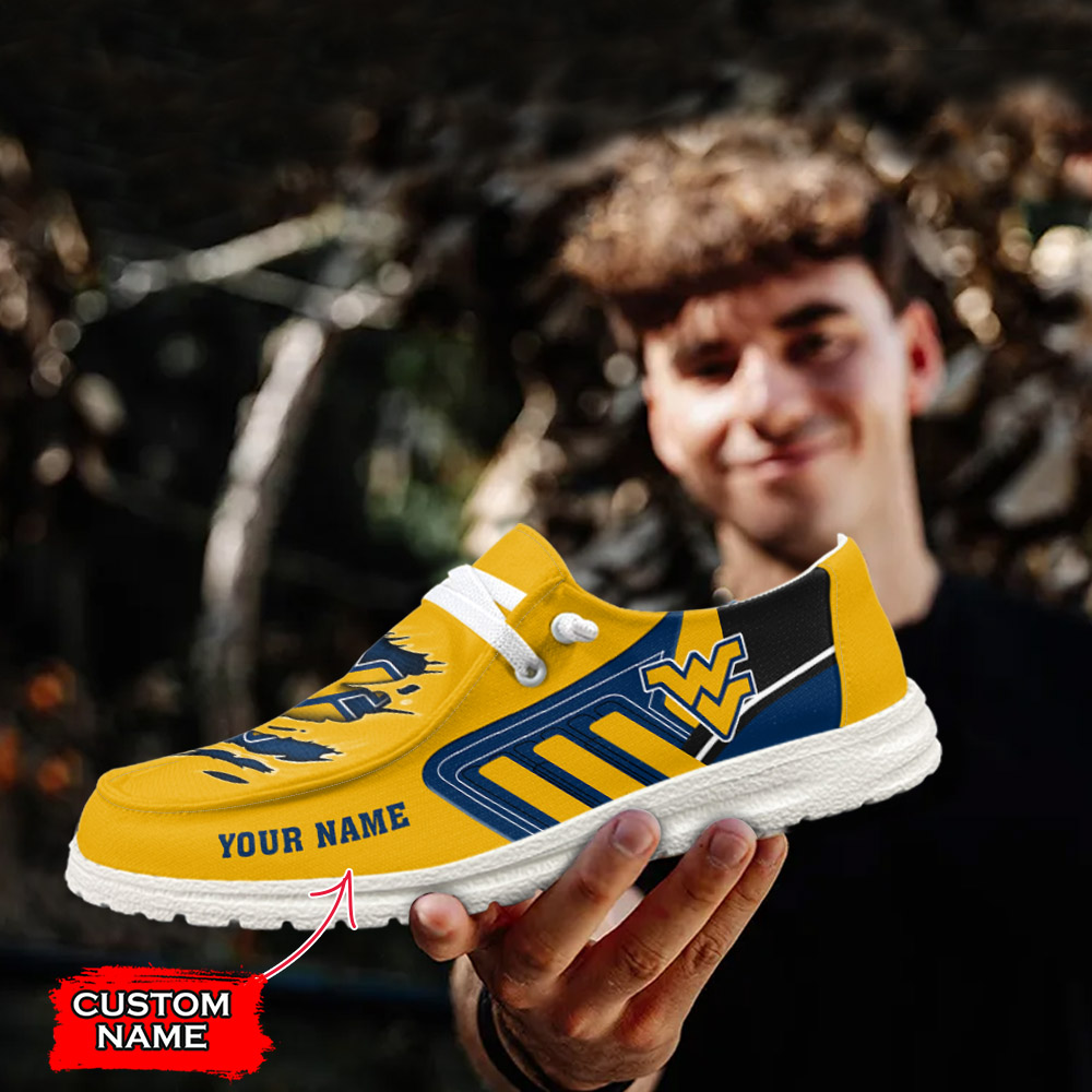 JWFancy NCAA West Virginia Mountaineers Hey Dude Shoes Wally Men's Lace Up Loafers Comfortable For Men And Women