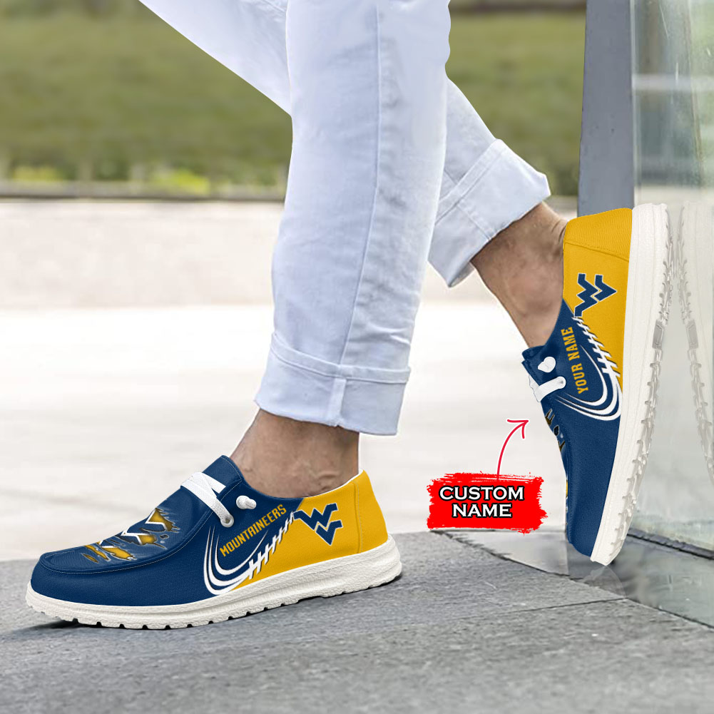 JWFancy NCAA West Virginia Mountaineers Hey Dude Shoes Wally Men's Lace Up Loafers Comfortable For Men And Women
