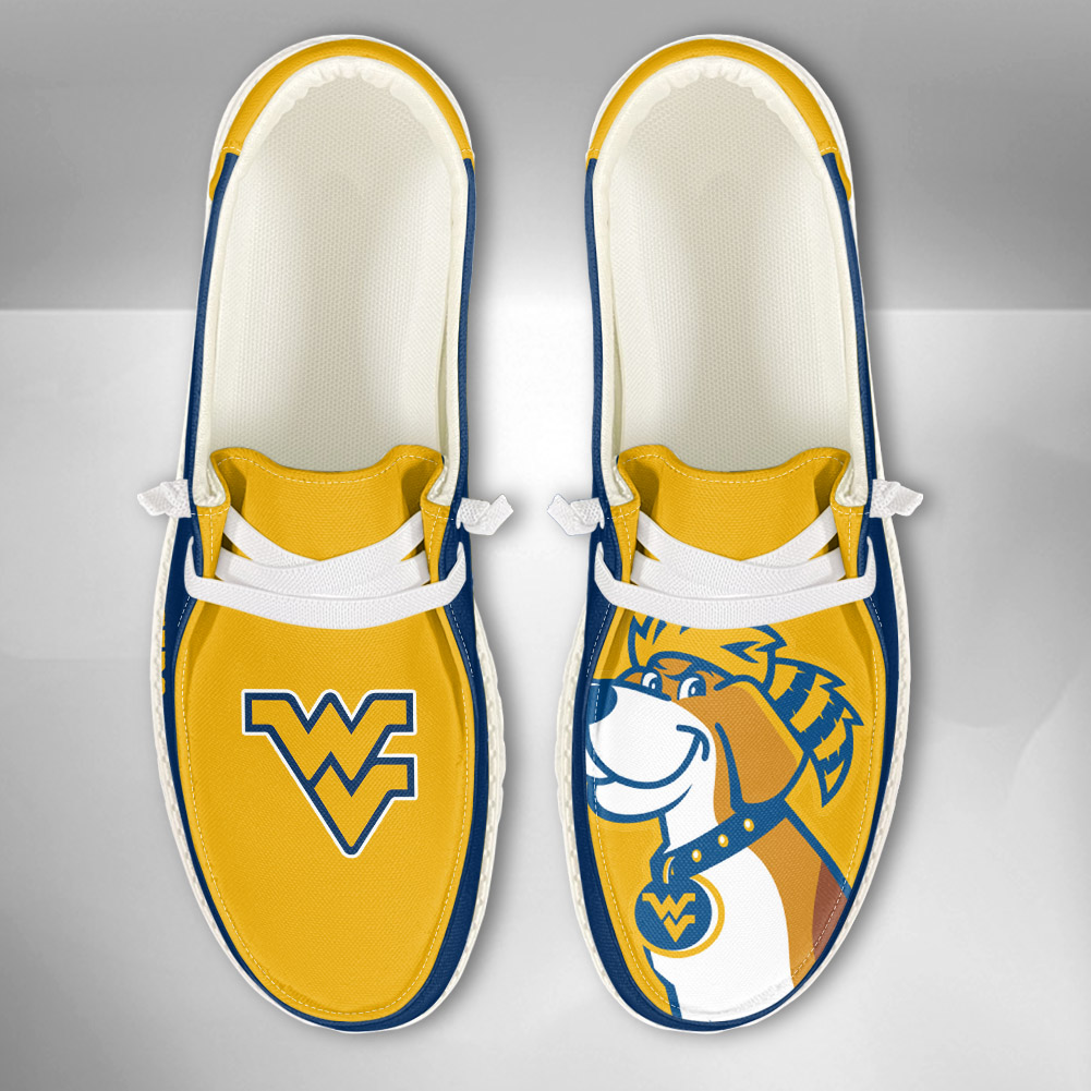 JWFancy NCAA West Virginia Mountaineers Hey Dude Shoes Wally Men's Lace Up Loafers Comfortable For Men And Women