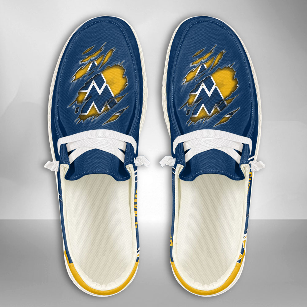 JWFancy NCAA West Virginia Mountaineers Hey Dude Shoes Wally Men's Lace Up Loafers Comfortable For Men And Women
