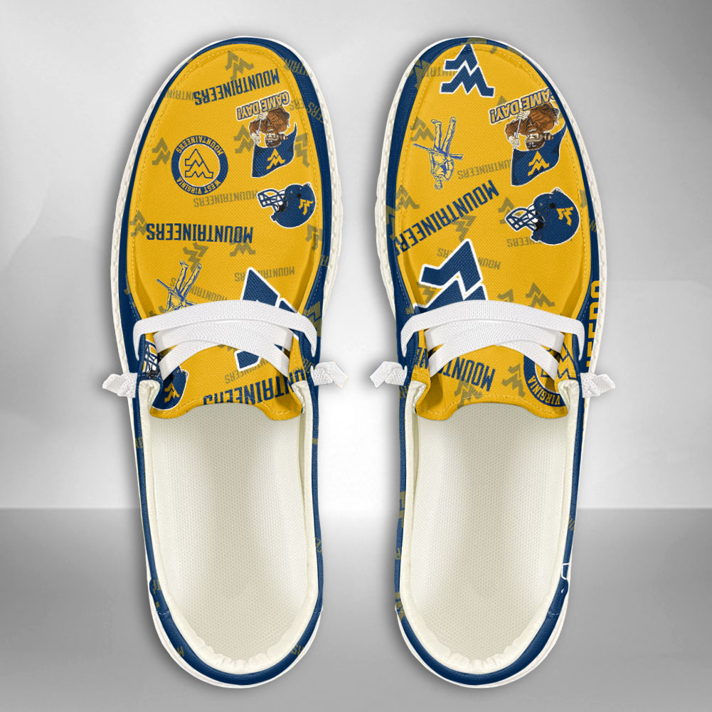 JWFancy NCAA West Virginia Mountaineers Hey Dude Shoes Wally Men's Lace Up Loafers Comfortable For Men And Women