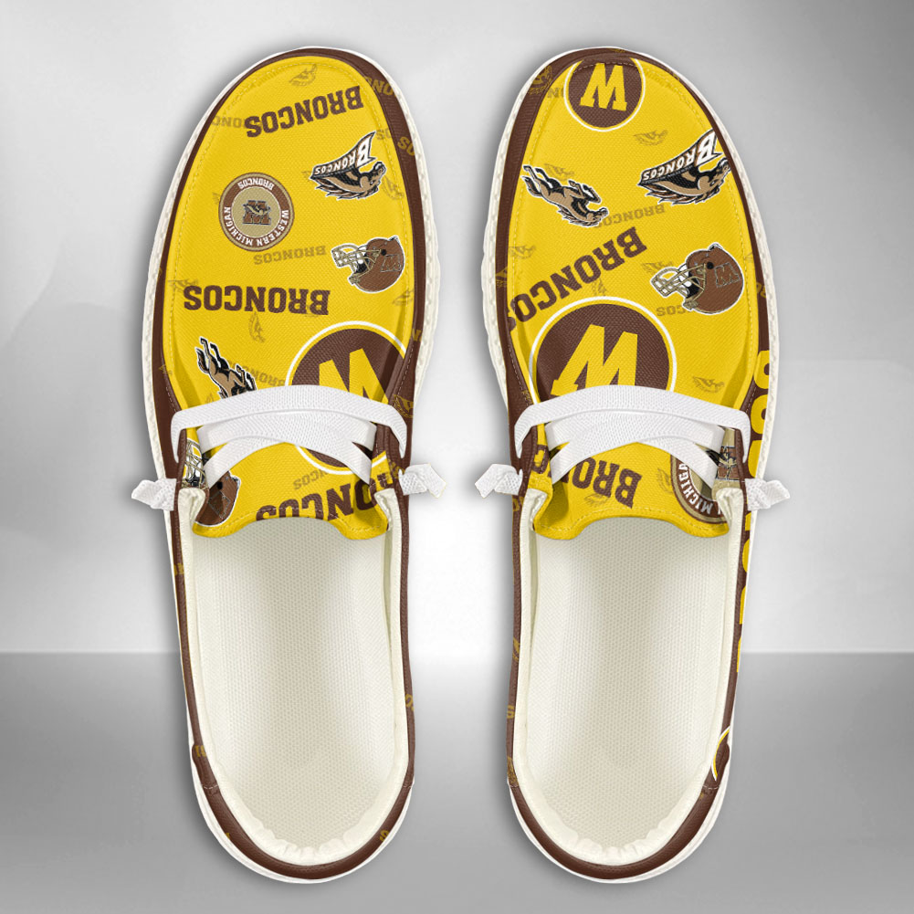 JWFancy NCAA Western Michigan Broncos Hey Dude Shoes Wally Men's Lace Up Loafers Comfortable For Men And Women