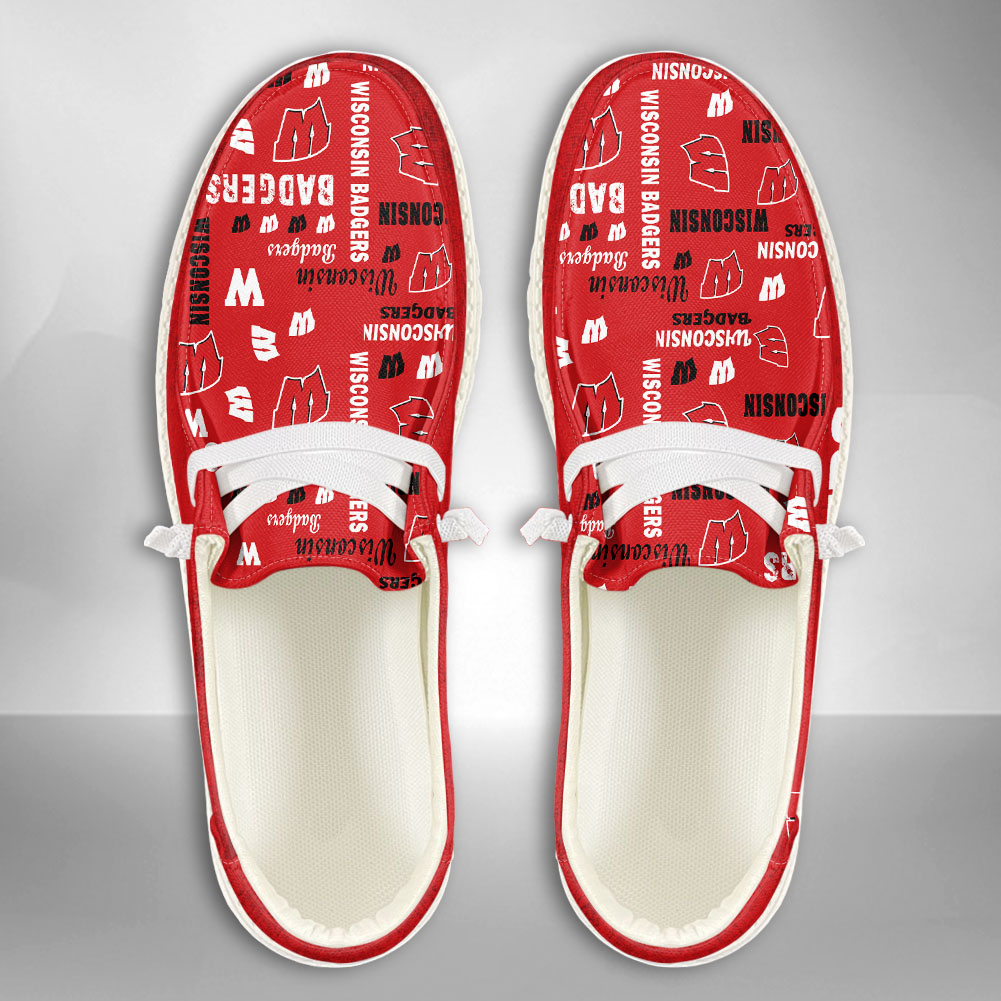 JWFancy NCAA Wisconsin Badgers Hey Dude Shoes Wally Men's Lace Up Loafers Comfortable For Men And Women