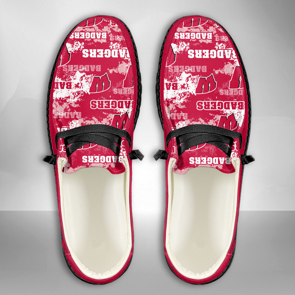 JWFancy NCAA Wisconsin Badgers Hey Dude Shoes Wally Men's Lace Up Loafers Comfortable For Men And Women
