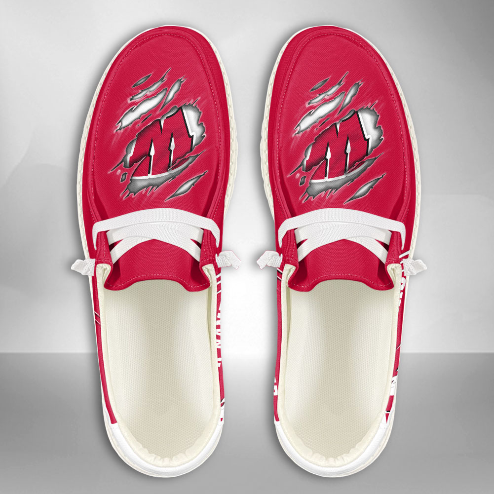 JWFancy NCAA Wisconsin Badgers Hey Dude Shoes Wally Men's Lace Up Loafers Comfortable For Men And Women