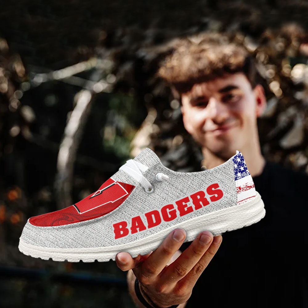 JWFancy NCAA Wisconsin Badgers Hey Dude Shoes Wally Men's Lace Up Loafers Comfortable For Men And Women