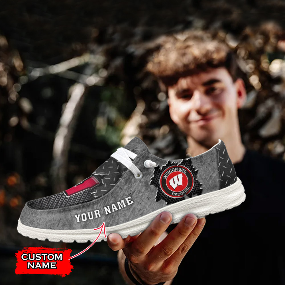 JWFancy NCAA Wisconsin Badgers Hey Dude Shoes Wally Men's Lace Up Loafers Comfortable For Men And Women