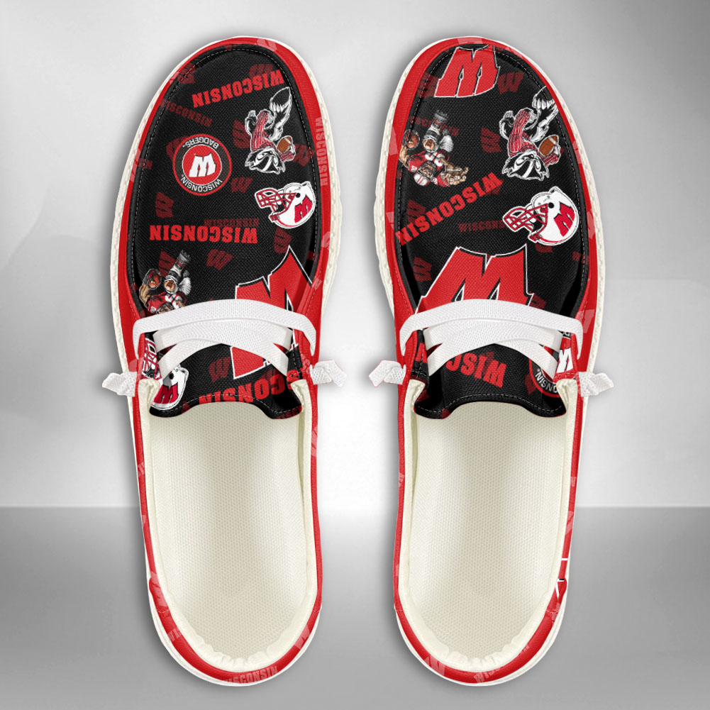 JWFancy NCAA Wisconsin Badgers Hey Dude Shoes Wally Men's Lace Up Loafers Comfortable For Men And Women