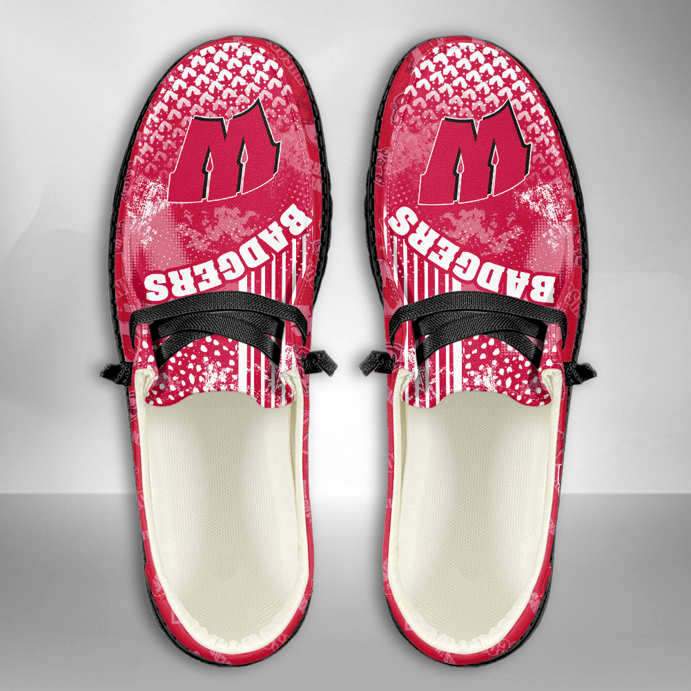 JWFancy NCAA Wisconsin Badgers Hey Dude Shoes Wally Men's Lace Up Loafers Comfortable For Men And Women